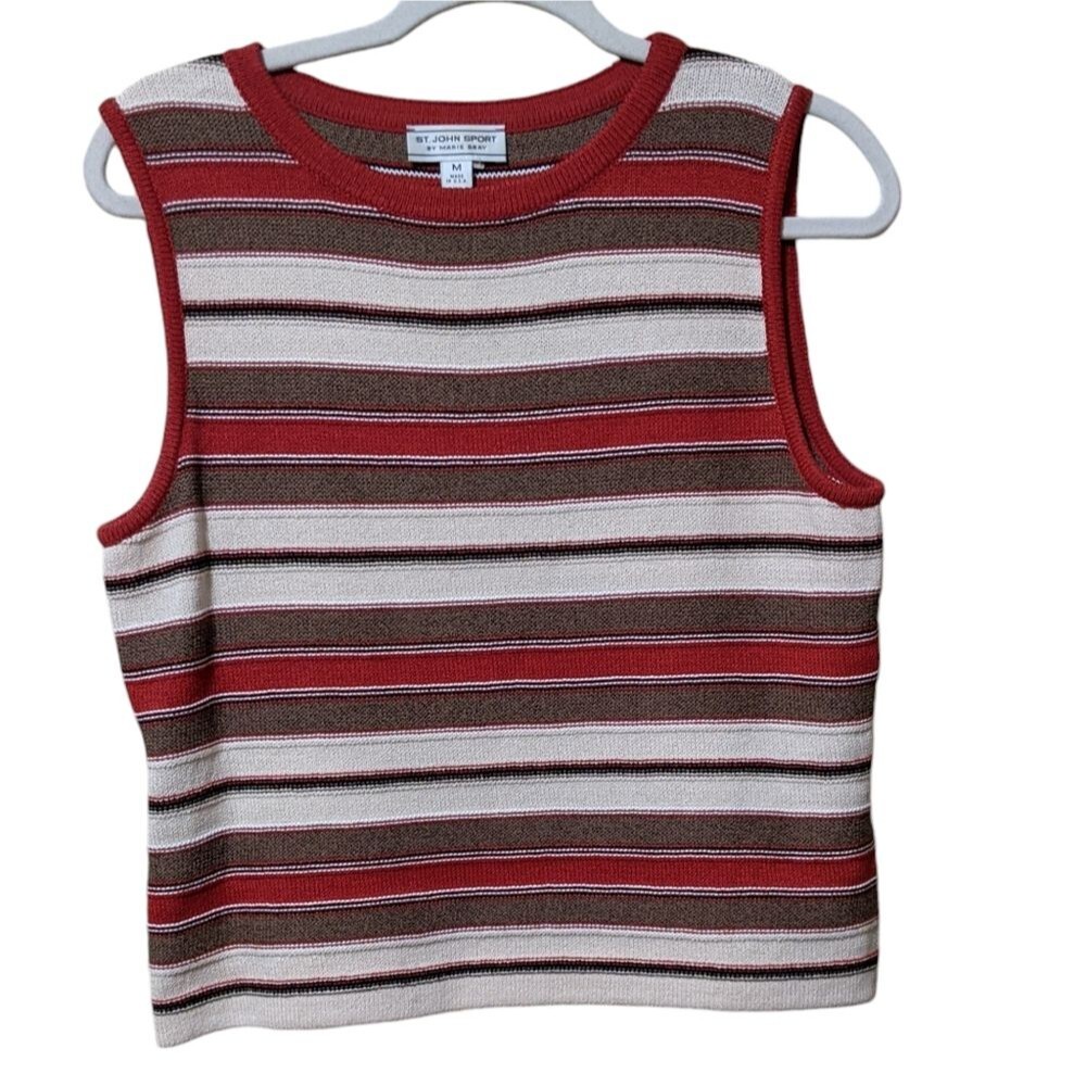 St. John Sport Marie Gray striped Santana Knit sleeveless tank vintage 2000's M